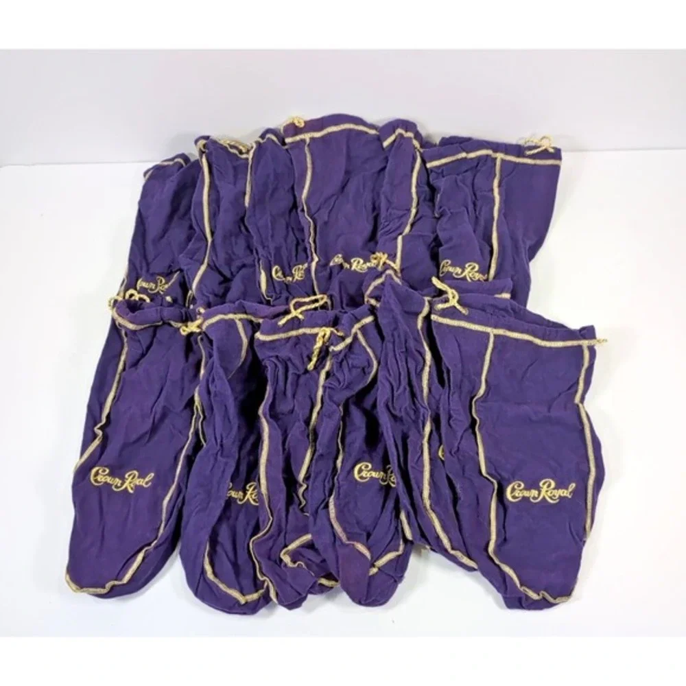 Crown Royal Drawstring Empty Bags Purple Gold Lot Of 12 - 13 Inch Long Bags